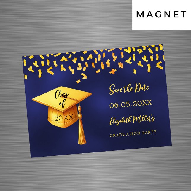 Invitation Magnétique Bleu de la marine Parti de graduation d'or Enregis (Créateur téléchargé)