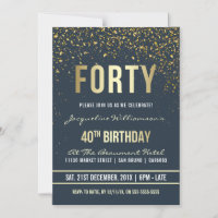 Bleu foncé | Gold Confetti 40e fête d'anniversaire