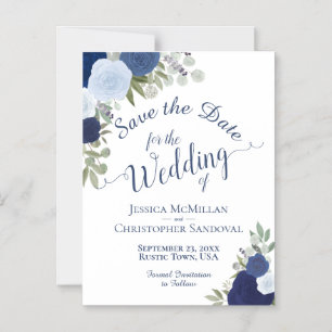 Invitation Magnétique Boho bleu rustique mariage floral Enregistrer la d