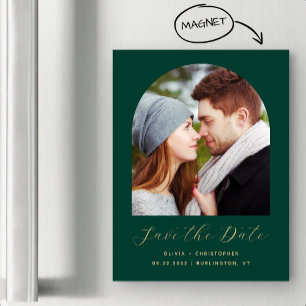 Invitation Magnétique Boho Photo Arch Emerald Green Gold Enregistrer la