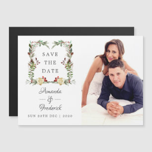 Invitation Magnétique Bois d'hiver Mariage de Noël Sauvez la date