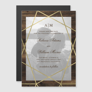 Invitation Magnétique Bois géométrique et rustique Photo Enregistrer L