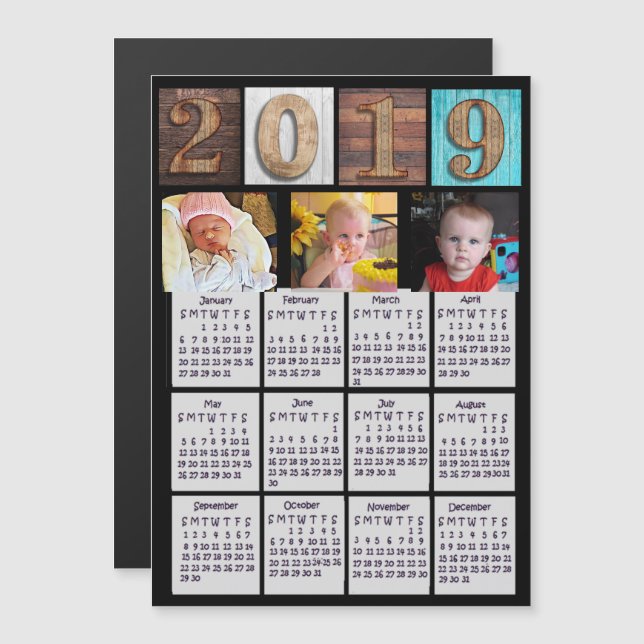 Invitation Magnétique Bois rustique - Calendrier personnalisé 2019 (Devant / Derrière)