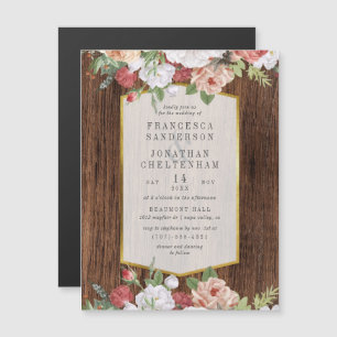 Invitation Magnétique Bois rustique et élégant bouquet de rose  Mariage