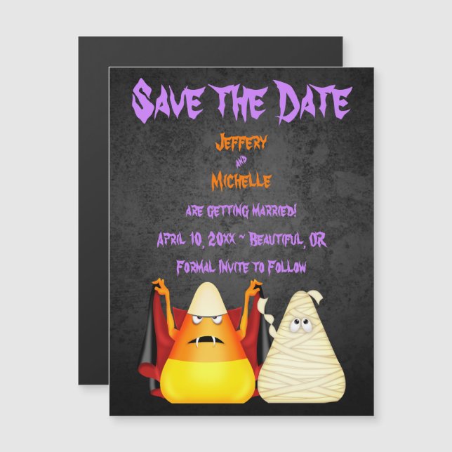 Invitation Magnétique Bonsoir d'Halloween Candy Corn Enregistrer la date (Devant / Derrière)