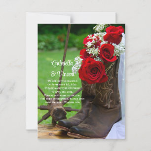 Invitation Magnétique Botte Rustique Red Rose Mariage Sauvez la date
