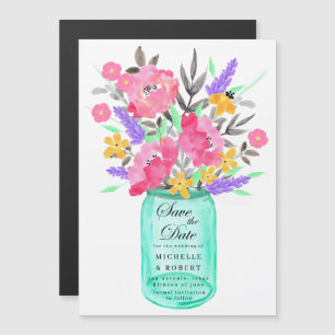Invitation Magnétique Bouquet floral dans un bocal Mason pour Sauvegarde