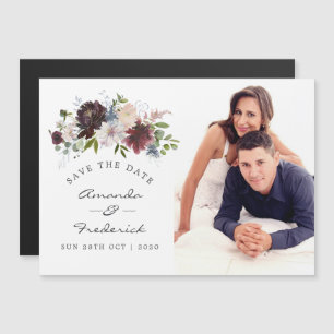 Invitation Magnétique Bourgogne et fleurs de mariage marine à conserver 