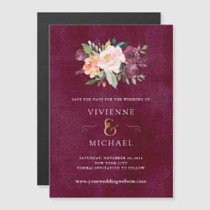 Invitation Magnétique Bourgogne   Mariage floral Enregistrer la date