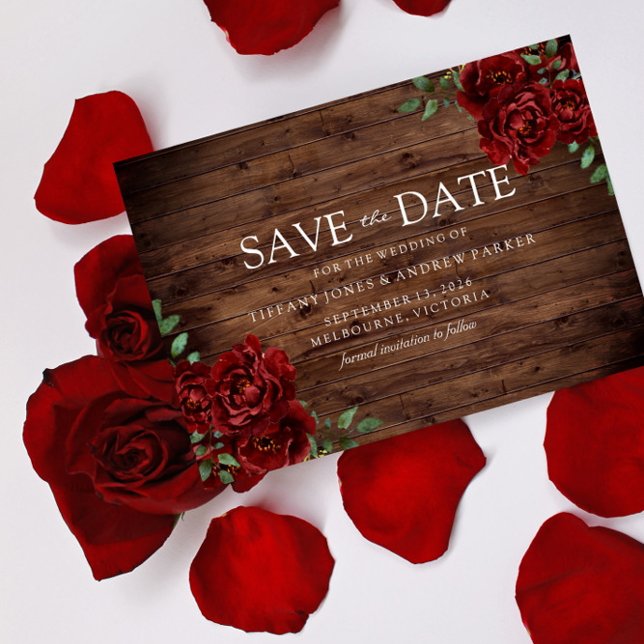 Invitation Magnétique Bourgogne Rose romantique rustique Enregistrer la  (Créateur téléchargé)
