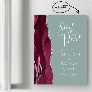 Invitation Magnétique Bourgogne Silver Sage Green Wedding Enregistrer la