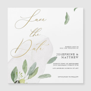 Invitation Magnétique Branche d'olive rustique chic calligraphie save th