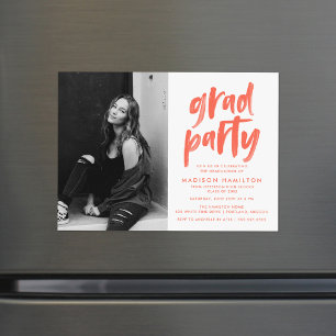 Invitation Magnétique Brosse de corail moderne Script Photo Graduation P