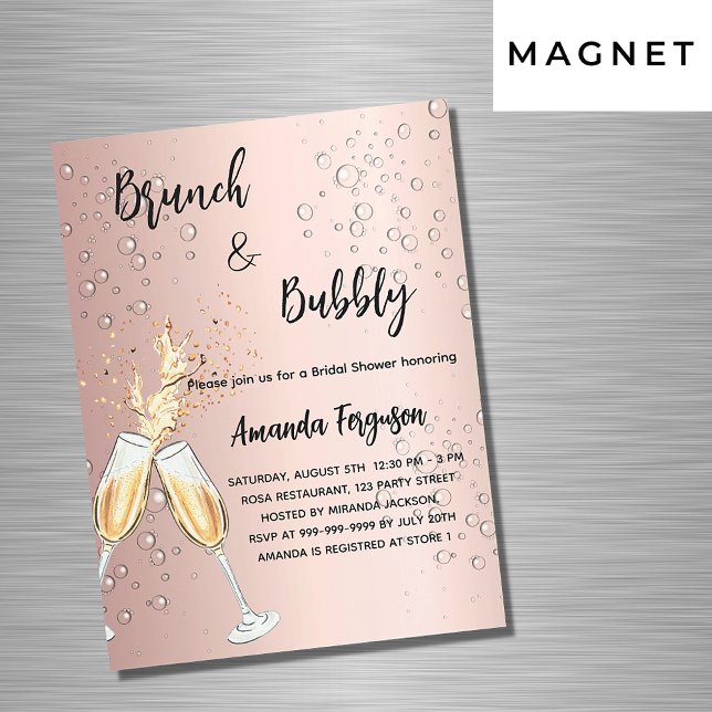 Invitation Magnétique Brunch Bubbly Fête des mariées roses bulles de lux (Créateur téléchargé)