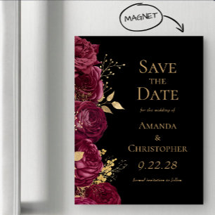 Invitation Magnétique Burgundy Gold Black Floral Wedding Enregistrer la 