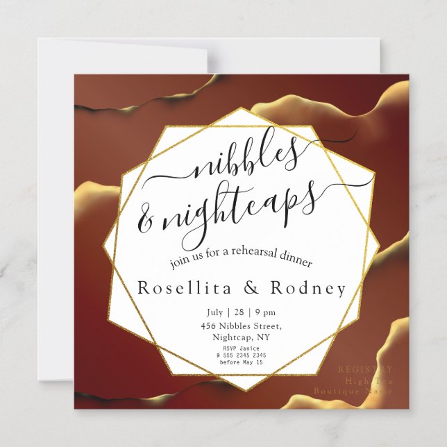Invitation Magnétique 🤵 Burgundy Gold Elegant Inky Mariage Abstrait (Recto)