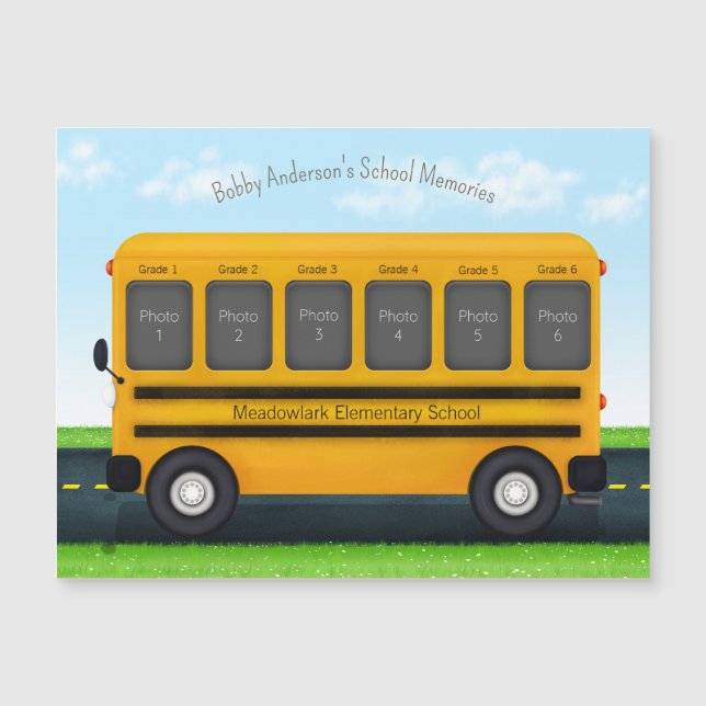Invitation Magnétique Bus scolaire 6 Cadre photo Personnalisé Souvenirs  (Devant)