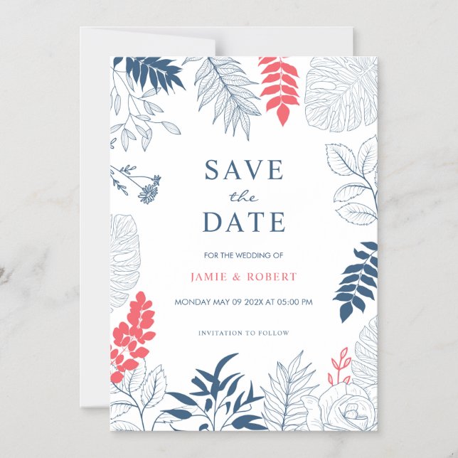 Invitation Magnétique Cadre de fond floral pour mariage tropical (Recto)