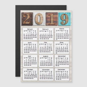 Invitation Magnétique Calendrier 2019 en bois Patiné désorganisé