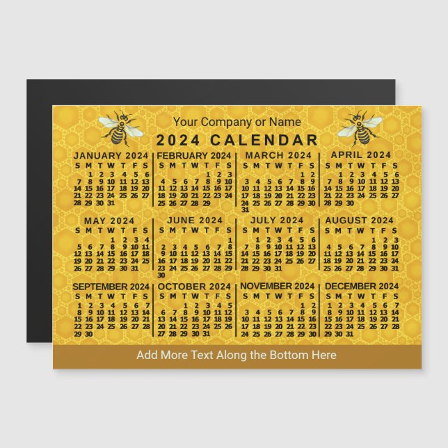 Invitation Magnétique Calendrier 2024 Année Bee Honeycomb Apiary Custom (Devant / Derrière)