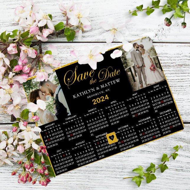 Invitation Magnétique Calendrier 2024 Élégant Script 2 Photo Enregistrer (Créateur téléchargé)