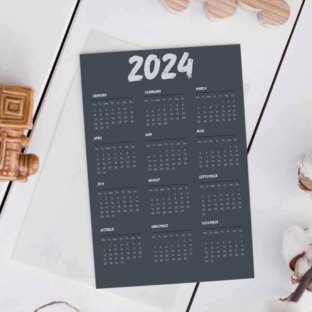 Invitation Magnétique Calendrier 2024 Noir Et Blanc Simple (2024 Calendar Black And White Simple Magnetic Invitation)