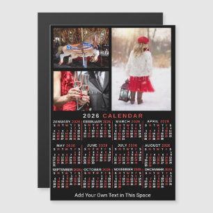 Invitation Magnétique Calendrier 2025 Année Noir rouge photo personnalis
