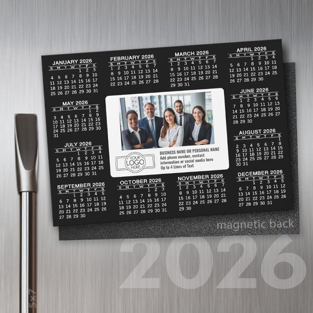 Invitation Magnétique Calendrier 2026 avec logo Contact Information Magn (2026 Calendar with a Place for your logo - Hand Out To Clients as a Thank You Gift!)