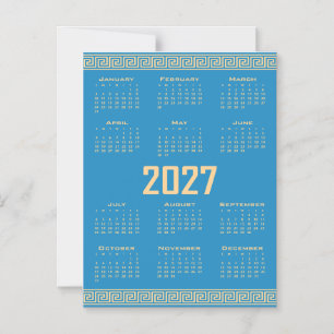 Invitation Magnétique Calendrier 2027, Frette Grecque, Beige sur Bleu Co