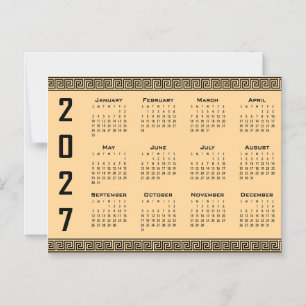 Invitation Magnétique Calendrier 2027, Frette Grecque, Noir sur Beige