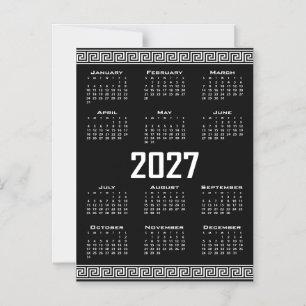 Invitation Magnétique Calendrier 2027, Frise Grecque, Blanc sur Noir