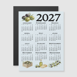 Invitation Magnétique Calendrier 2027, Olives Méditerranéennes, Bleu