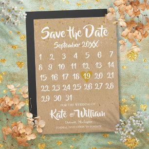 Invitation Magnétique Calendrier coeur d'amour Kraft rustique Save the D