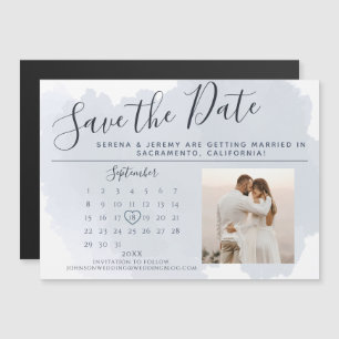 Invitation Magnétique Calendrier d'aquarelle bleu foncé chic Enregistrer