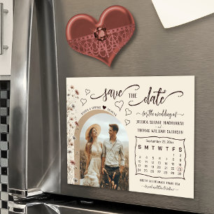 Invitation Magnétique Calendrier de fleurs sauvages Boho & Enregistrer l