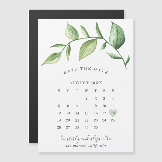 Invitation Magnétique Calendrier de la verdure rustique Enregistrer la d (Devant / Derrière)