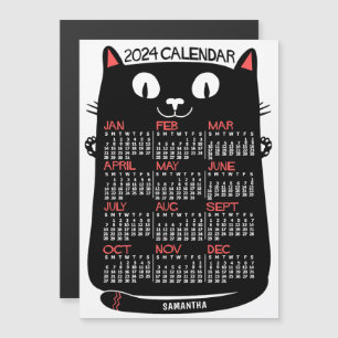 Invitation Magnétique Calendrier de l'année 2024 Chat noir du milieu du 