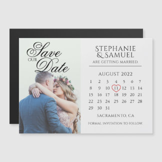 Invitation Magnétique Calendrier de mariage élégant blanc Photo de sauve