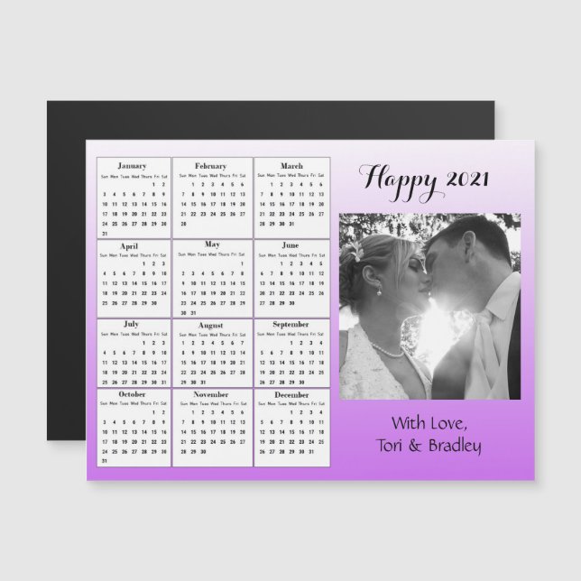 Invitation Magnétique Calendrier Mini 2021 Dégradé Violet Photo de Maria (Devant / Derrière)