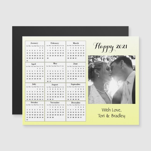 Invitation Magnétique Calendrier Mini Gradient Jaune Photo de Mariage 20 (Devant / Derrière)