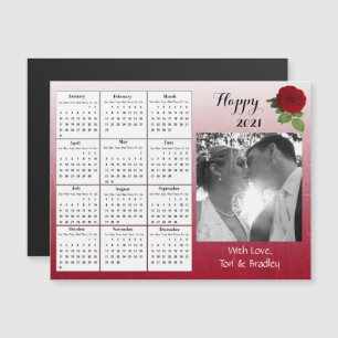 Invitation Magnétique Calendrier Mini Photo de Mariage Roses de Bourgogn