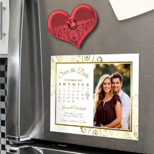 Invitation Magnétique Calendrier & Photo Gold & White Enregistrer l'aima