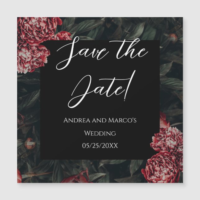 Invitation Magnétique Calligraphie Floral Mariage gothique Enregistrer l (Devant)