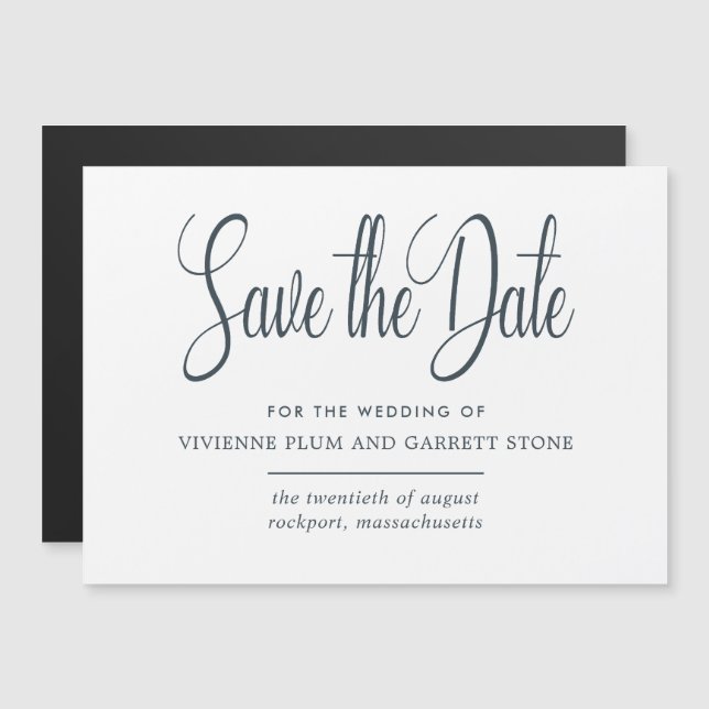 Invitation Magnétique Calligraphie gris et blanc Mariage Enregistrer la  (Devant / Derrière)