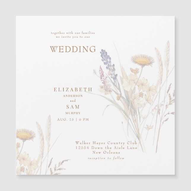 Invitation Magnétique Carré Fall Floral Mariage (Devant)