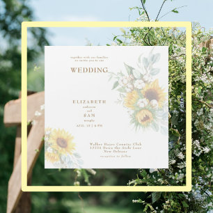 Invitation Magnétique Carré Mariage floral tournesol