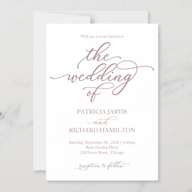 Invitation Magnétique Carton d'invitation de mariage à calligraphie or r (Recto)