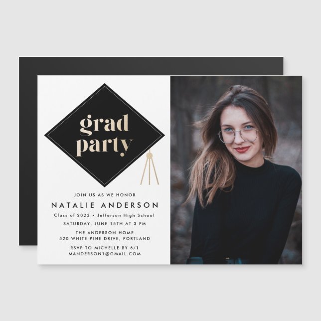 Invitation Magnétique Casquettes de la fête d'obtention d'un diplôme de  (Devant / Derrière)