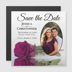 Invitation Magnétique Cassis Rose sur Photo de Save The Date de Mariage 