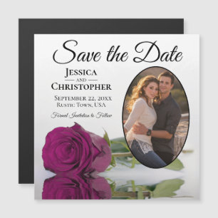 Invitation Magnétique Cassis Rose sur un mariage blanc Enregistrer la ph
